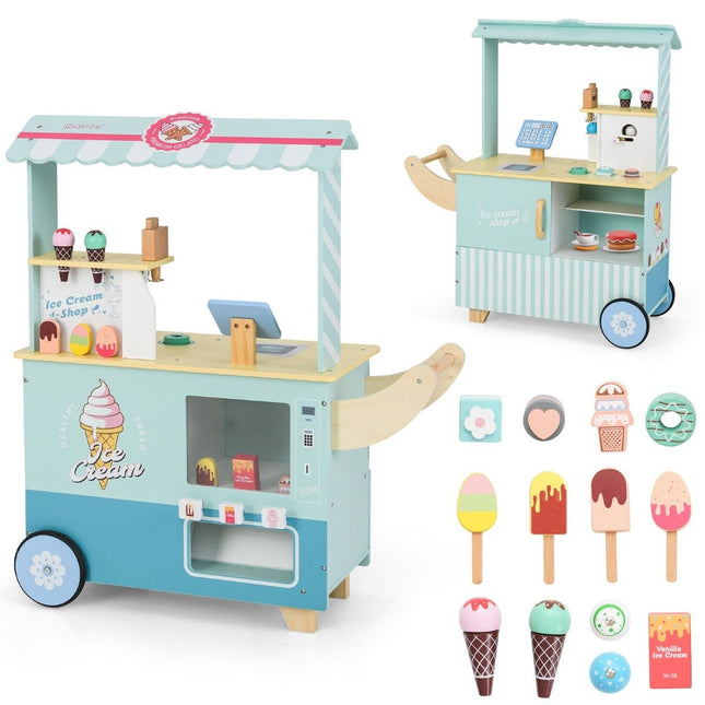 Eiswagen Kinder mit Eiscreme Spielzeugladen Holz mit Eismaschine grün