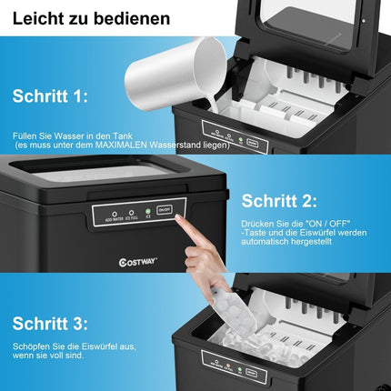 Eiswürfelmaschine Eiswürfelbereiter inkl. Eiswürfelschaufel 1,85 L Wassertank 35 x 25 x 29,5 cm schwarz