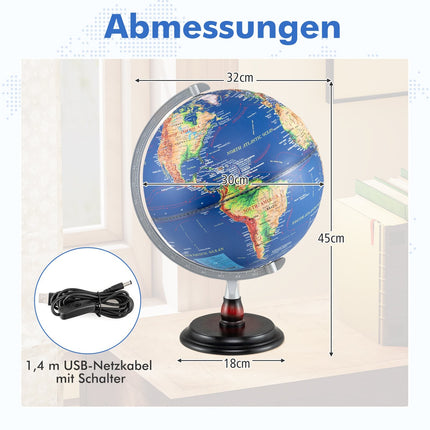 Beleuchteter Globus 30 cm mit Holzfuß – Lehrmittel