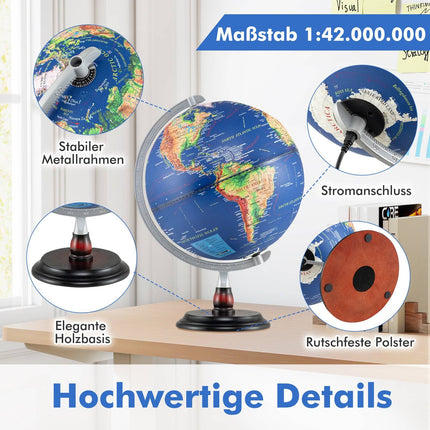 Beleuchteter Globus 30 cm mit Holzfuß – Lehrmittel