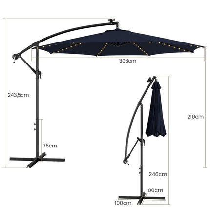 Beleuchteter Sonnenschirm mit 112 LED-Leuchten, solarbetrieben, Terrassenschirm, Marineblau