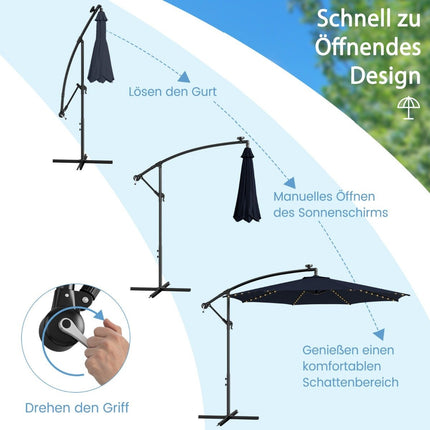 Beleuchteter Sonnenschirm mit 112 LED-Leuchten, solarbetrieben, Terrassenschirm, Marineblau