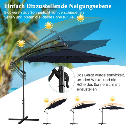Beleuchteter Sonnenschirm mit 112 LED-Leuchten, solarbetrieben, Terrassenschirm, Marineblau