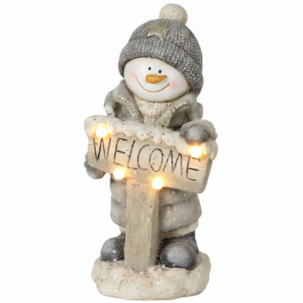 Illuminated Snowman Christmas Statue with Welcome Sign