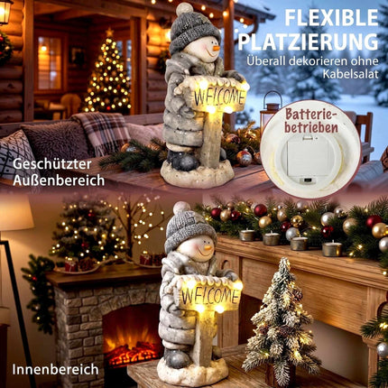 Illuminated Snowman Christmas Statue with Welcome Sign