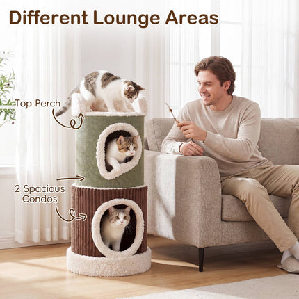 Indoor Cat House With Top Perch, Double Condos