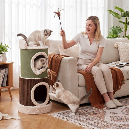 Indoor Cat House With Top Perch, Double Condos