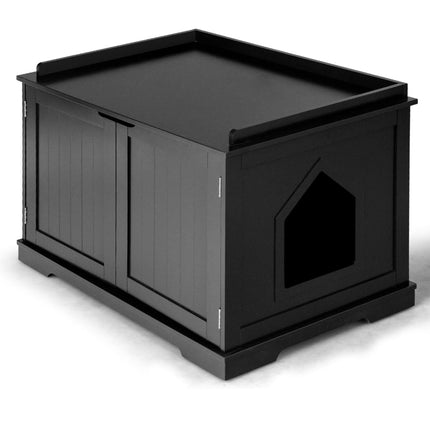 Indoor Cat House with Bed, Black, MDF, Multi-Functional