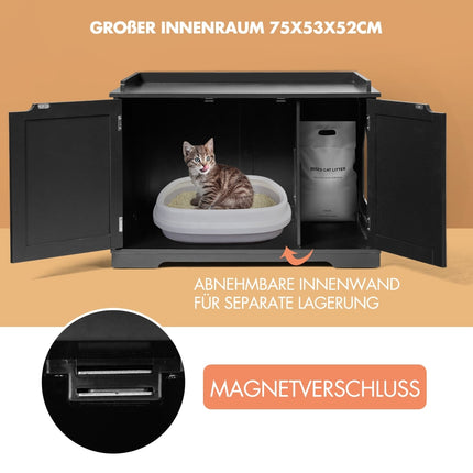 Indoor Cat House with Bed, Black, MDF, Multi-Functional
