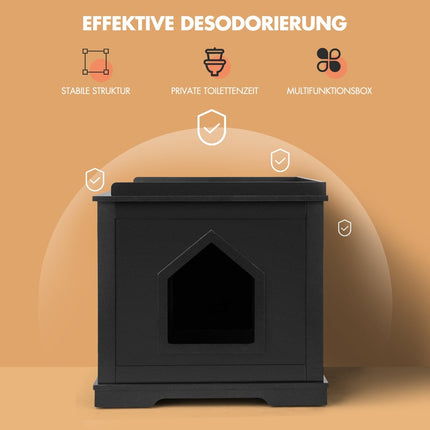Indoor Cat House with Bed, Black, MDF, Multi-Functional