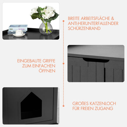 Indoor Cat House with Bed, Black, MDF, Multi-Functional