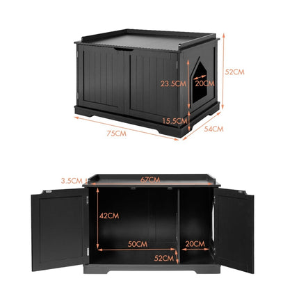 Indoor Cat House with Bed, Black, MDF, Multi-Functional