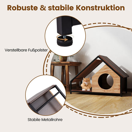 Katzenhaus für Drinnen mit Veranda, abnehmbarem Dach, Metallrahmen