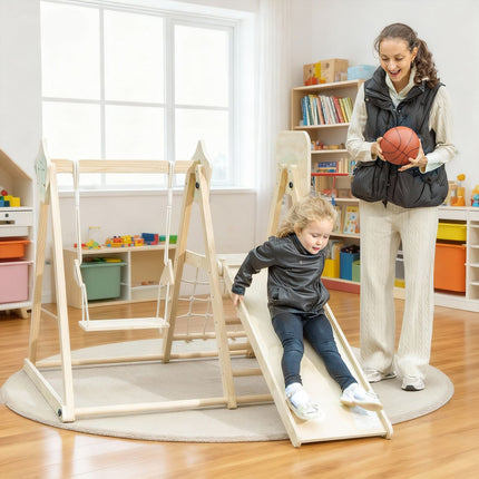 Indoor Climbing Gym with Slide, Swing, Basketball Hoop, Foldable