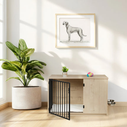 Indoor Dog Crate with Bowls – Wood Effect, Medium