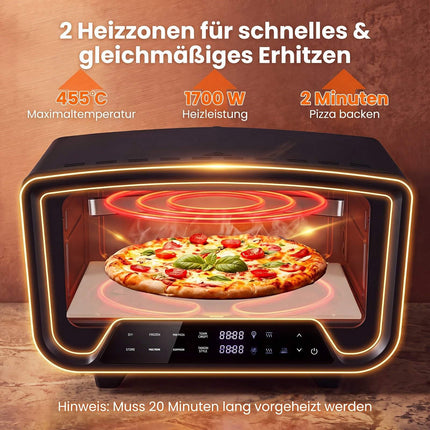 Elektrische pizzaoven voor binnen, 1700W, 12 inch, touchscreen