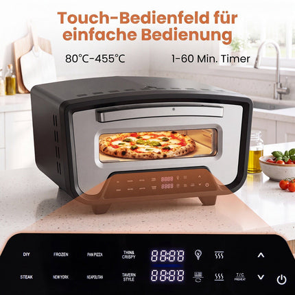 Elektrische pizzaoven voor binnen, 1700W, 12 inch, touchscreen