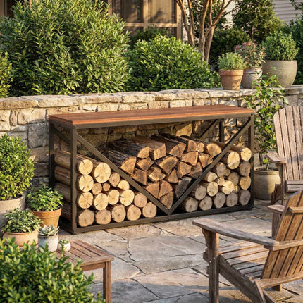 Indoor Firewood Rack & Side Table, 98 x 28 x 50 cm