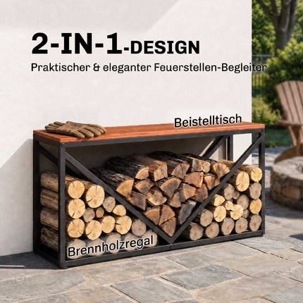 Indoor Firewood Rack & Side Table, 98 x 28 x 50 cm