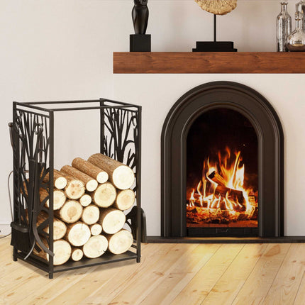 Indoor Firewood Rack with Tools, Steel, 46x30x70 cm, Black