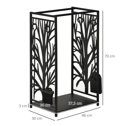 Indoor Firewood Rack with Tools, Steel, 46x30x70 cm, Black