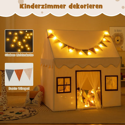 Indoor-Kinderspielzelt mit Matte und Lichtern, Beige, 123x107x137 cm