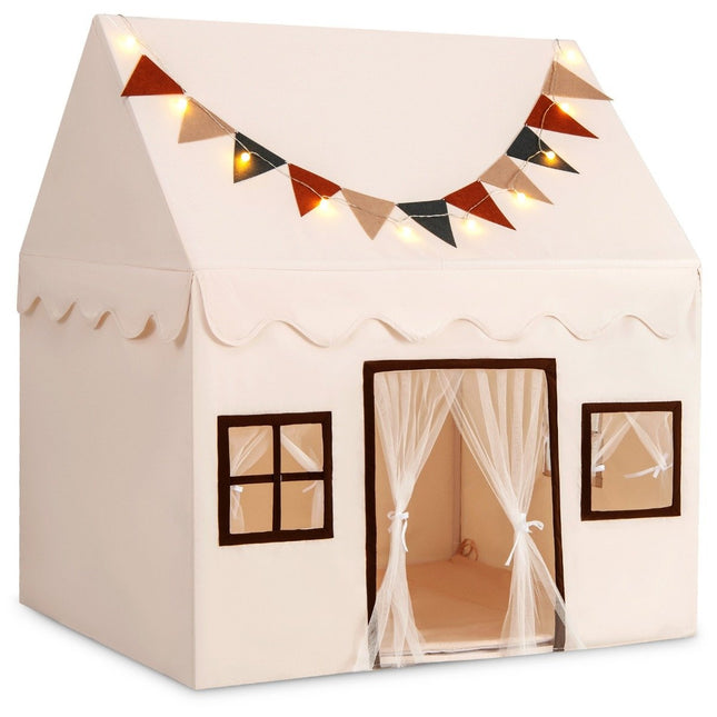 Indoor-Kinderspielzelt mit Matte und Lichtern, Beige, 123x107x137 cm