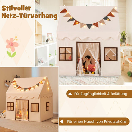 Indoor-Kinderspielzelt mit Matte und Lichtern, Beige, 123x107x137 cm