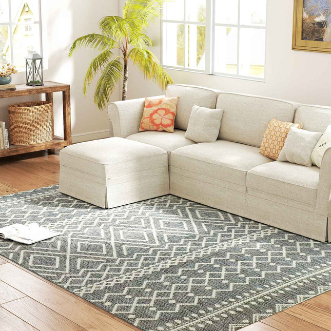Boho Teppich für Innen- und Außenbereich, pflegeleicht, Grau, 200x140 cm