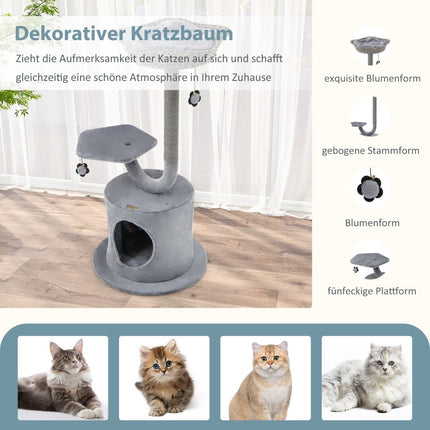 Kratzbaum für den Innenbereich mit gebogenem Metallrahmen, 3-stufiges Katzen-Aktivitätszentrum, Grau