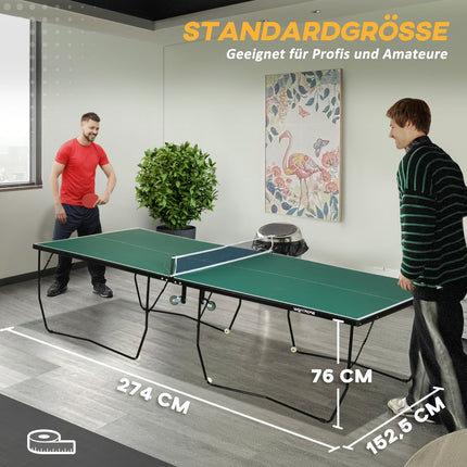 Folding Indoor Table Tennis Table with Wheels - Green