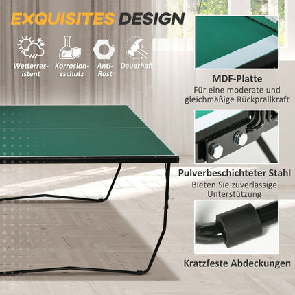 Folding Indoor Table Tennis Table with Wheels - Green