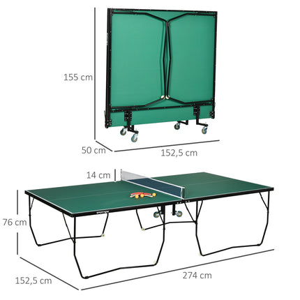 Folding Indoor Table Tennis Table with Wheels - Green