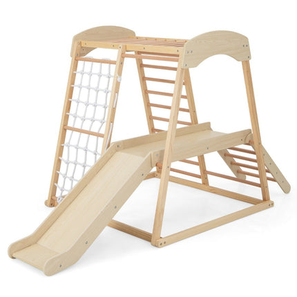 Kletterset aus Holz für drinnen mit Rutsche, Leiter, Netz
