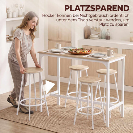 Industrial 5-Piece Bar Table Set with Stools, Oak Finish