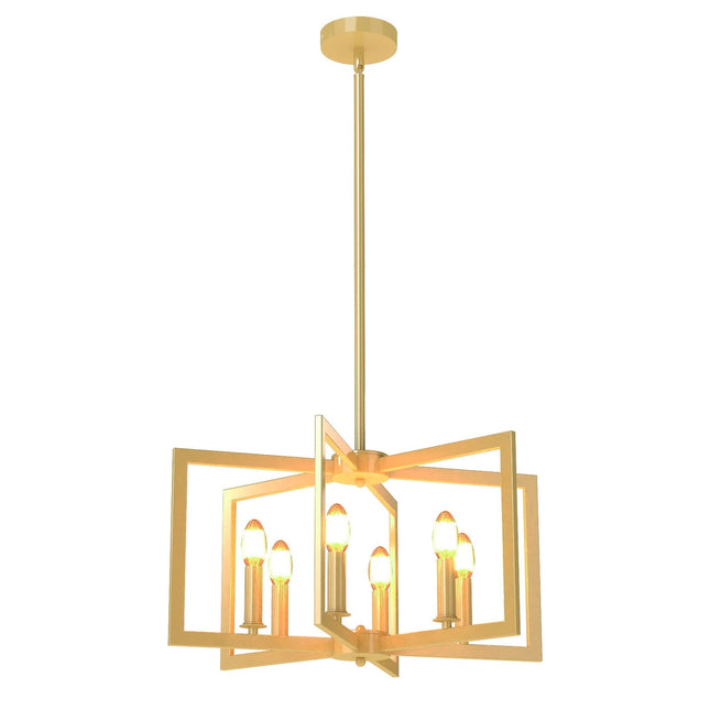 Industrieller 6-flammiger Kronleuchter, höhenverstellbar, Gold