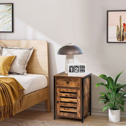 Industrial Adjustable Shelf Nightstand with Drawer