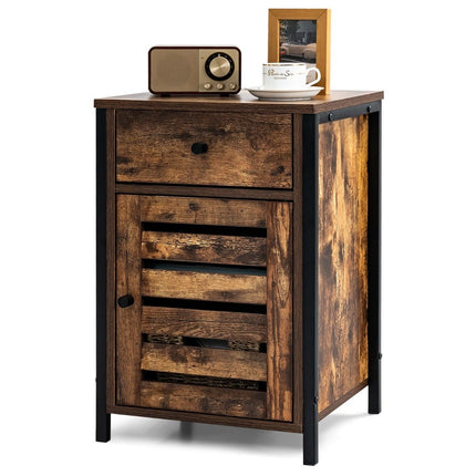 Industrial Adjustable Shelf Nightstand with Drawer