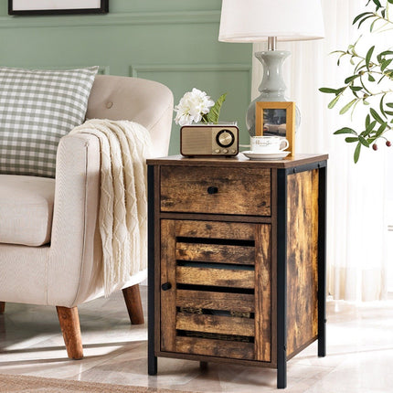 Industrial Adjustable Shelf Nightstand with Drawer