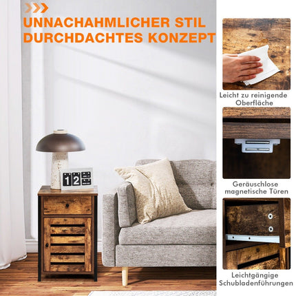 Industrial Adjustable Shelf Nightstand with Drawer