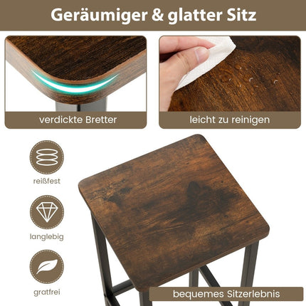 Industrielle Barhocker 4er Set mit Stahlrahmen & Fußstütze