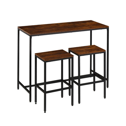 Industrial Bar Table Set with 2 Stools, Wood & Metal