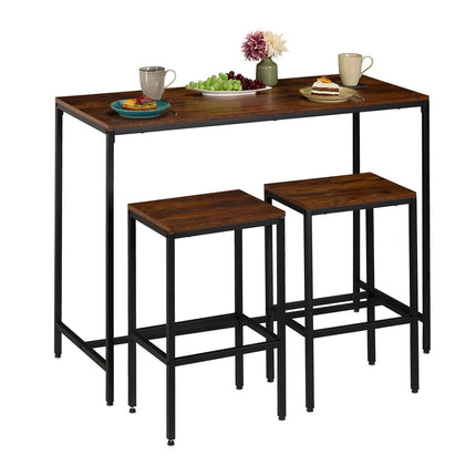 Industrial Bar Table Set with 2 Stools, Wood & Metal