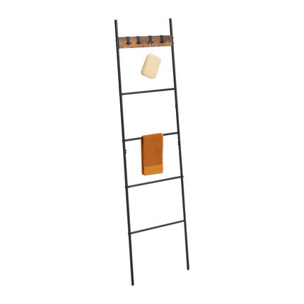Industrial Bathroom Towel Ladder Rack with Hooks