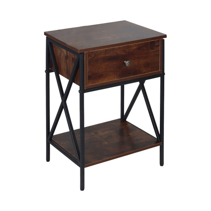 Industrial Bedside Table with Drawer and Shelf