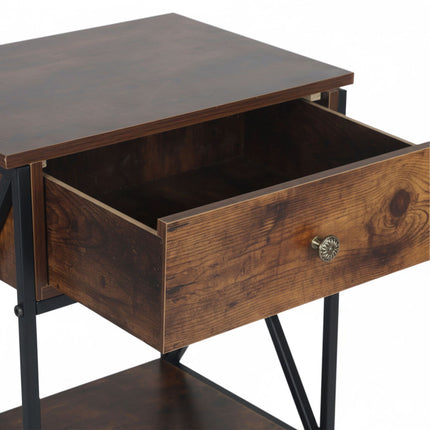 Industrial Bedside Table with Drawer and Shelf
