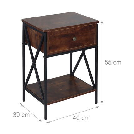 Industrial Bedside Table with Drawer and Shelf