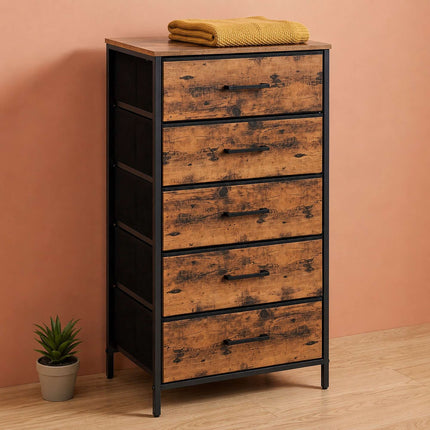 Industrial Black Chest of 5 Fabric Drawers, 94x45x30 cm