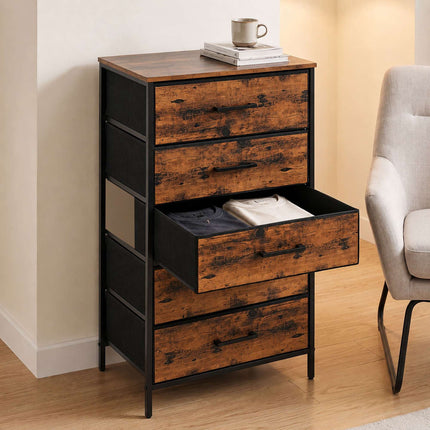 Industrial Black Chest of 5 Fabric Drawers, 94x45x30 cm