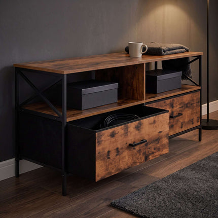 Industrial Black TV Stand with Storage, 120 cm